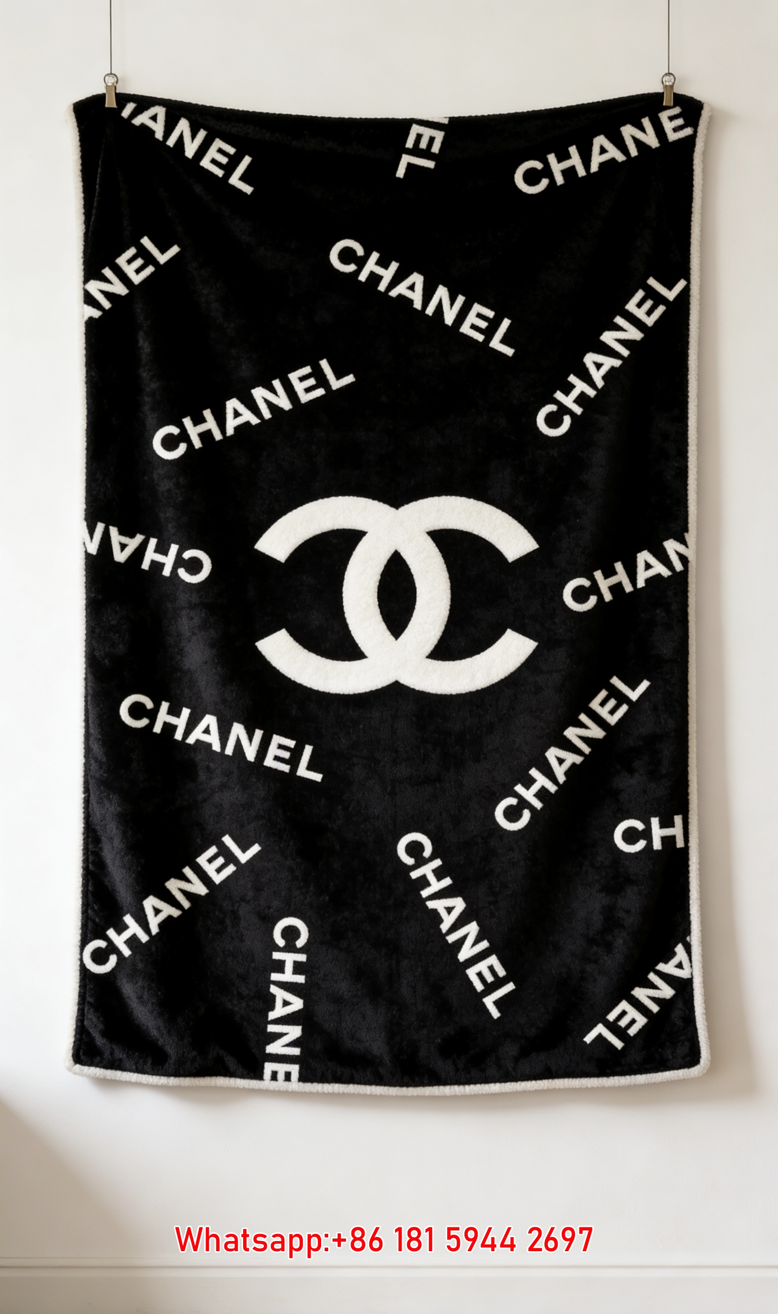 Chanel Radiant Text CC Logo Flannel Throw Blanket IMG_7149